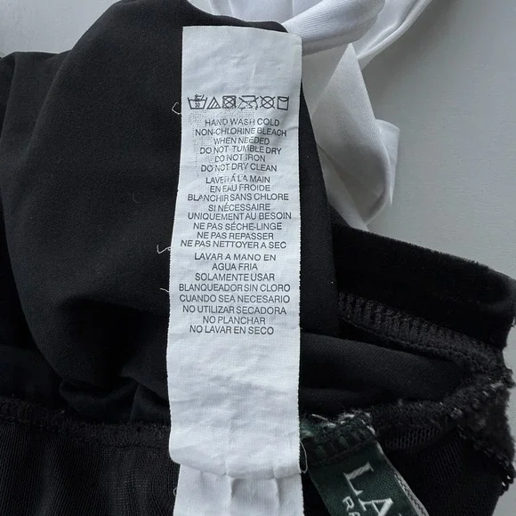 Lauren Ralph Lauren Women Swimsuit Sz 12 Black White Halter Skirted Ruched 1 Pc - Picture 13 of 15